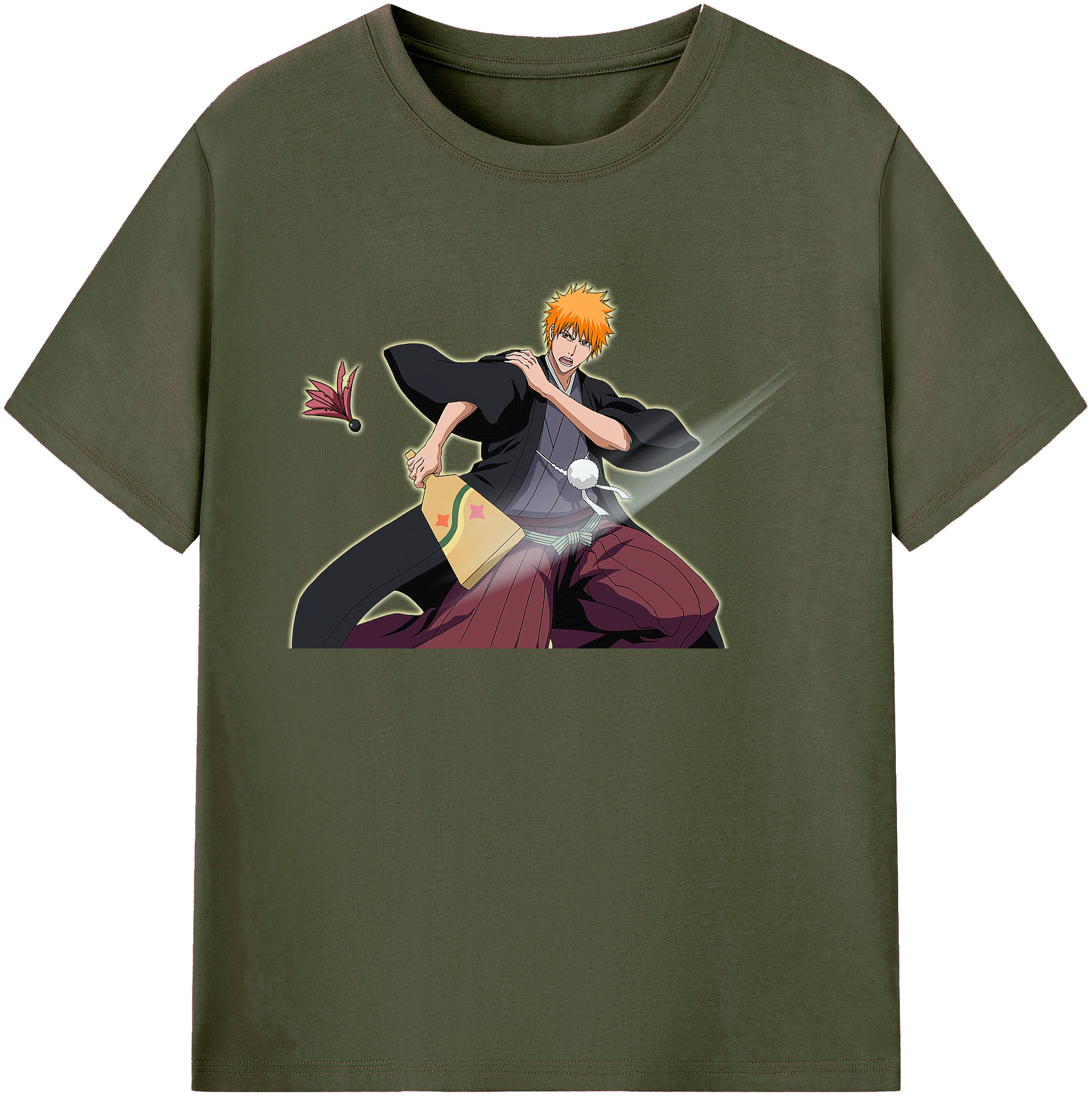（画像用） ブリーチ 黒崎一護（くろさき いちご）BLEACH Kurosaki Ichigo 綿100％ メンズ半袖Tシャツ｜肌触りやわらか＆通気性